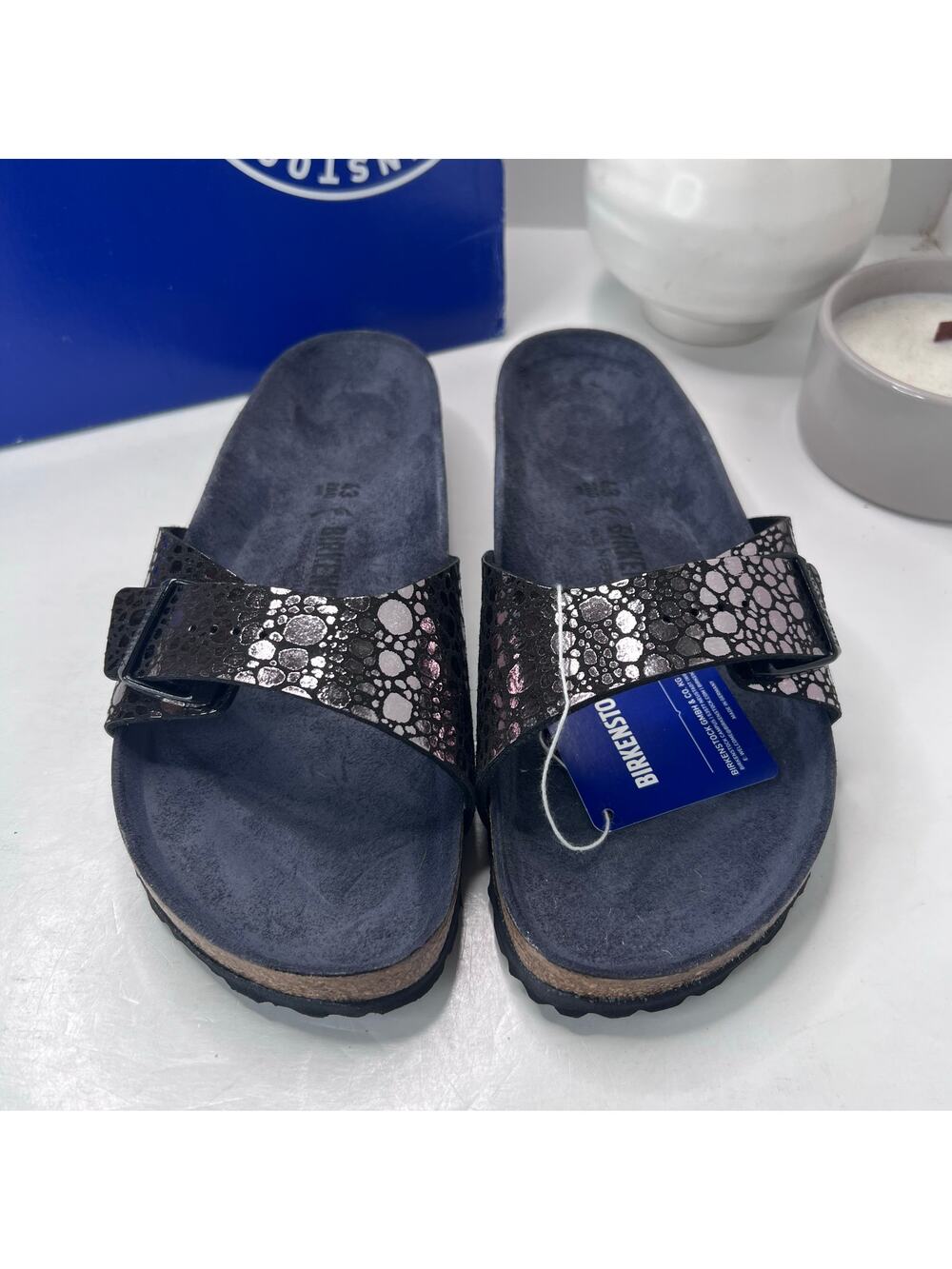 Birkenstock Madrid BS Birko Flur Sandal Metallic Stone Black Men 10/EU 43 NWB